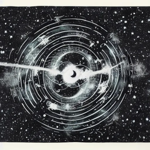 Image similar to a battle tank blasting with yin - yang black and white daoist paint, in a cosmic field