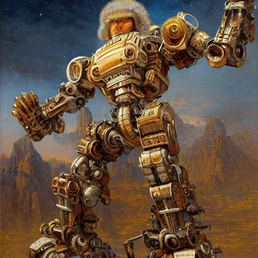 Prompt: highly detailed painting of a humanoid baboon mecha, painting by gaston bussiere, craig mullins, j. c. leyendecker, lights, art by ernst haeckel, john william godward, hammershøi, alex grey, dmt, symmetric, masterpiece details, hyper - detailed, hd, hdr, 4 k, 8 k