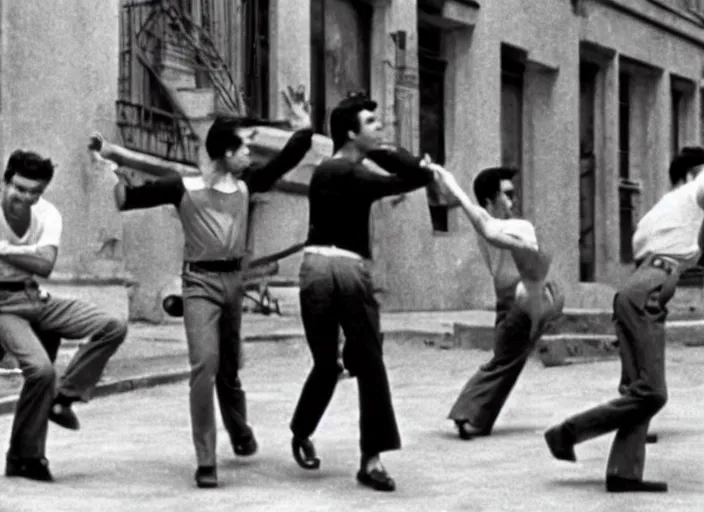 Prompt: a film still of teemo in west side story ( 1 9 6 1 ), technicolor