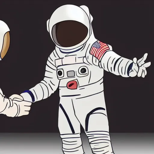 Prompt: an astronaut that’s on fire shaking hands with a space alien, realistic