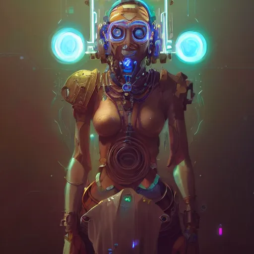 Image similar to a portrait of a beautiful cybernetic shaman, cyberpunk concept art by pete mohrbacher and wlop and artgerm and josan gonzales, digital art, highly detailed, intricate, sci-fi, sharp focus, Trending on Artstation HQ, deviantart, unreal engine 5, 4K UHD image