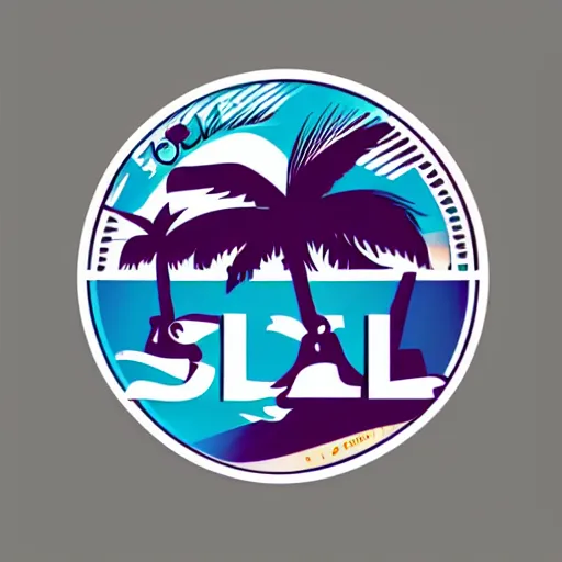 Prompt: logo design for a beach wear clothing company in the style of saul bass, sticker design, illustrator vector graphics