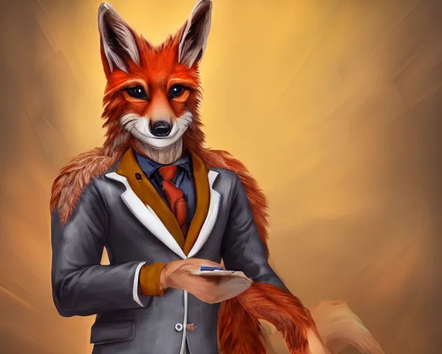 Prompt: award - winning extremely detailed fantasy art of a cute male anthropomorphic vulpes vulpes fulva teacher wearing themed suit working at a school, 4 k