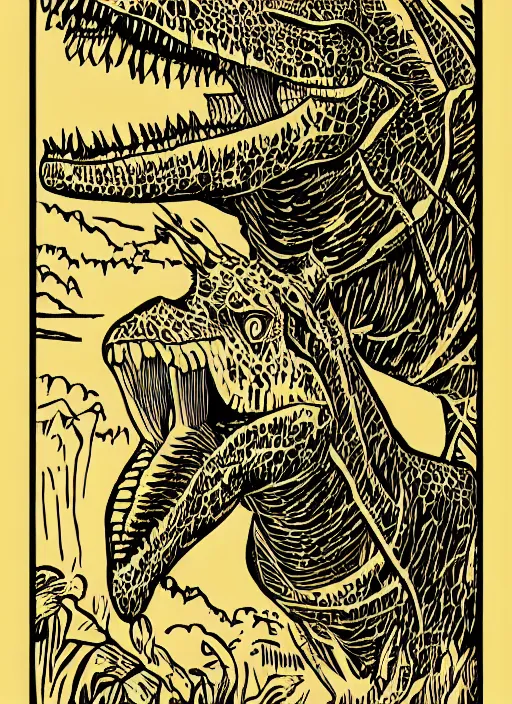 Image similar to dinosaur woodcut print by Samuel Jessurun de Mesquita