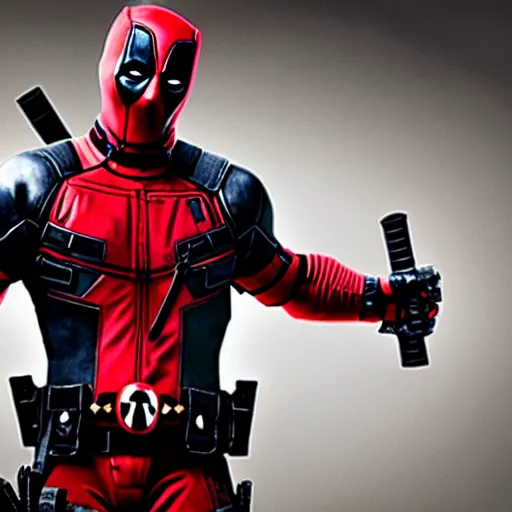 Image similar to A still of Joe Biden as Deadpool, award winning photo, unreal engine, highly detailed features