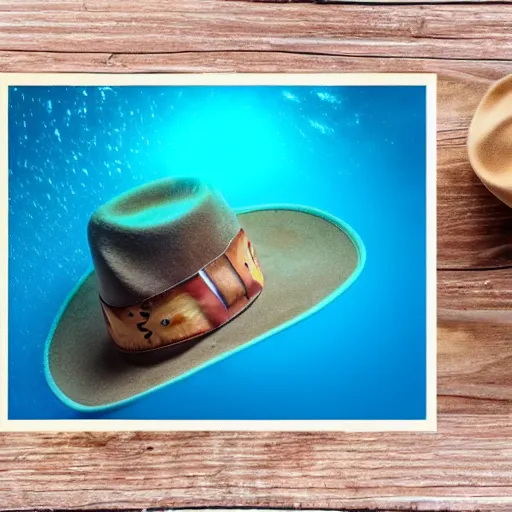 photograph of a cute fish wearing a cowboy hat, | Stable Diffusion