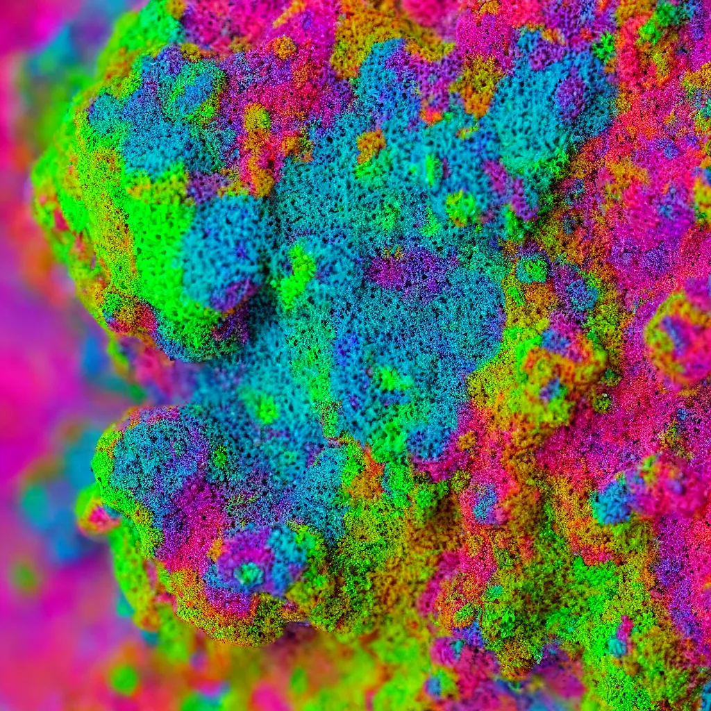 Prompt: multicolor psychedelic sponge texture, macro lens, close up shot, canon