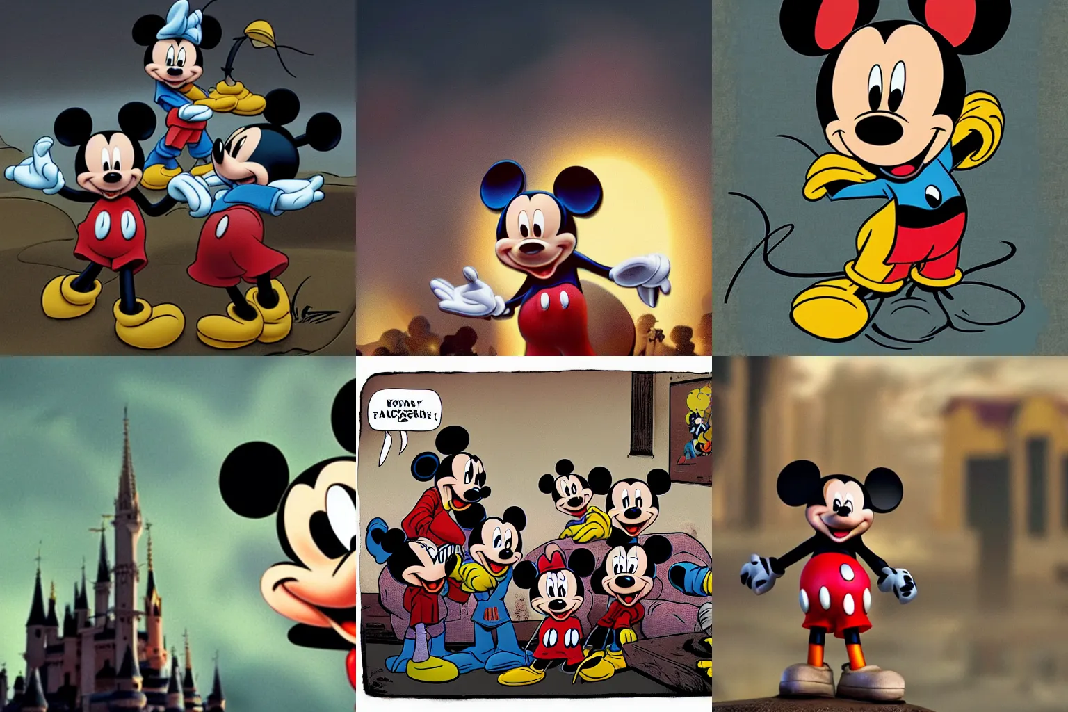 Prompt: of Mickey Mouse during the apocalypse