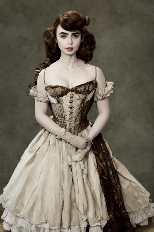 Prompt: lily collins as a dresden doll made of porcelain