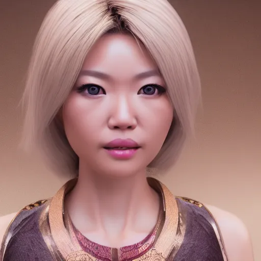 Image similar to portrait of a blonde Asian goddess, 3d unreal engine octane render realism 4K