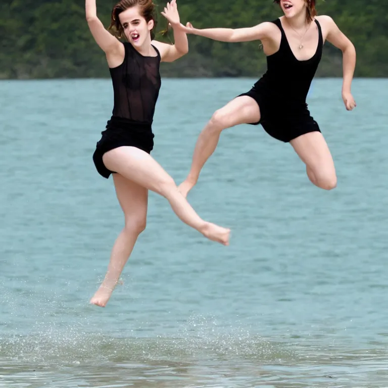 Image similar to emma watson jumping on water