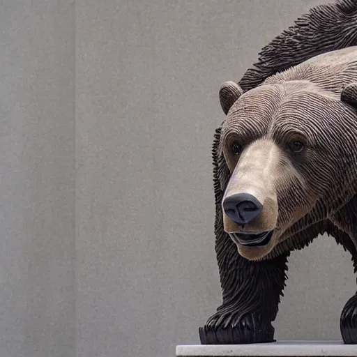 Prompt: sculpture of a grizzly bear extended in white marble with veins