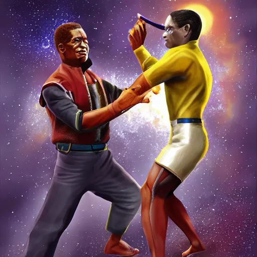 Image similar to a picture of tuvok hitting neelix with a backbreaker, intricate, highly detailed, digital painting, artstation, concept art, 4 k