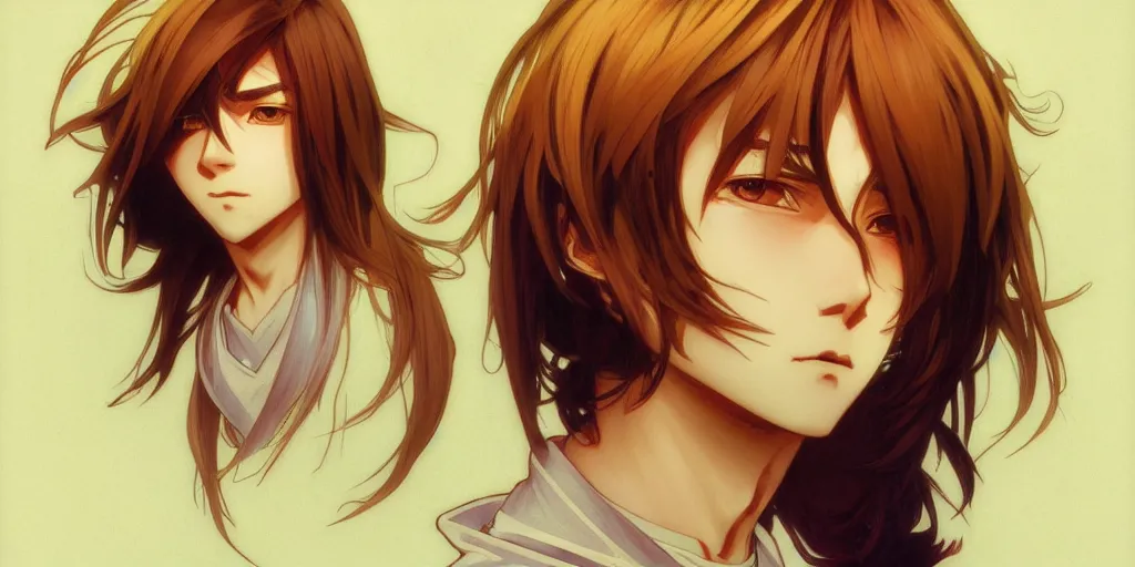 Prompt: chibi style male anime protagonist, long dark hair, symmetrical facial features, hyper realistic, 8 k, interesting composition, creative color choice, detailed drawing, trending on artstation, hd, realistic lighting, by alphonse mucha, greg rutkowski, gottfried helnwein, backlit golden hour