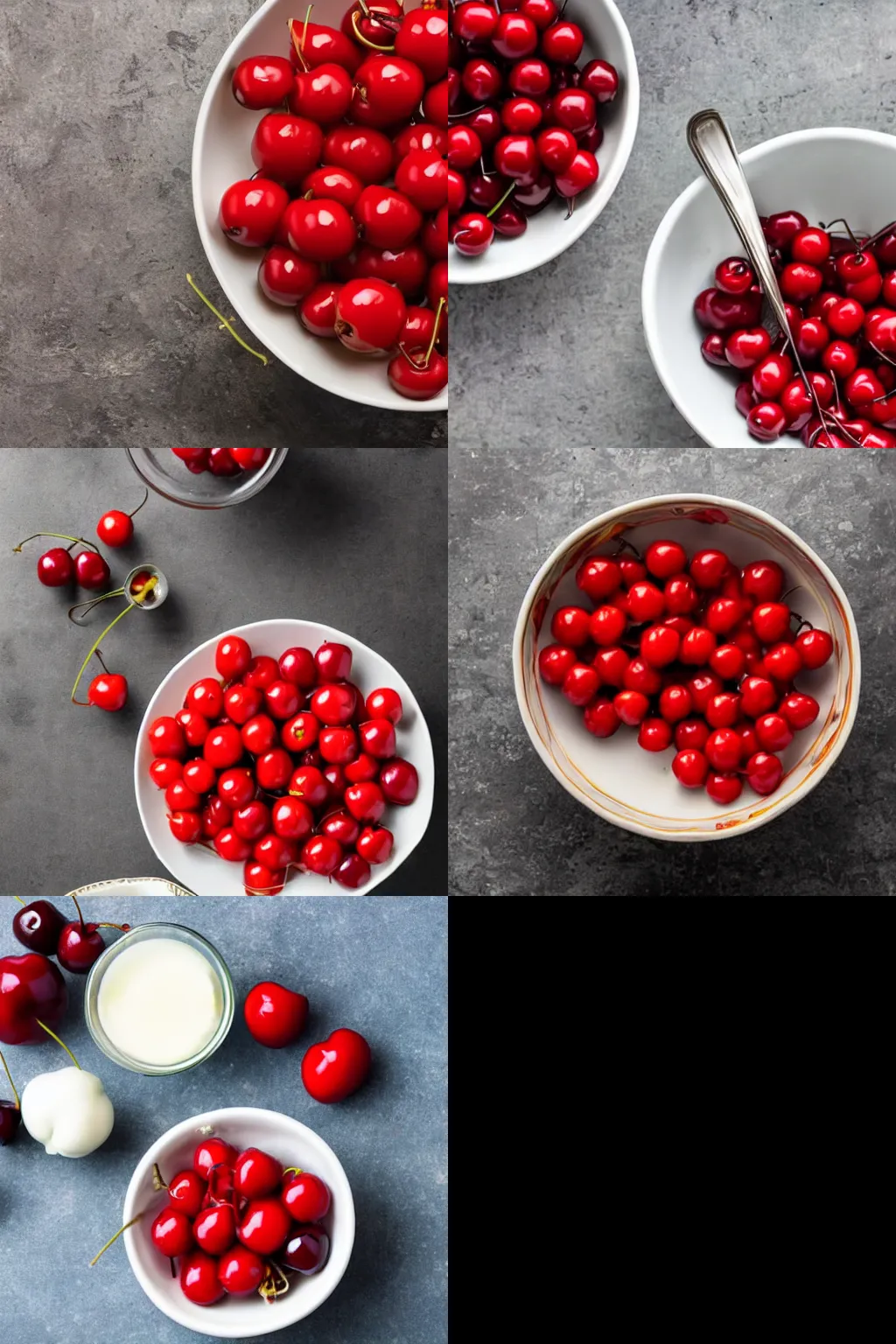 Prompt: photo a few Maraschino cherries in the bowl on the table,