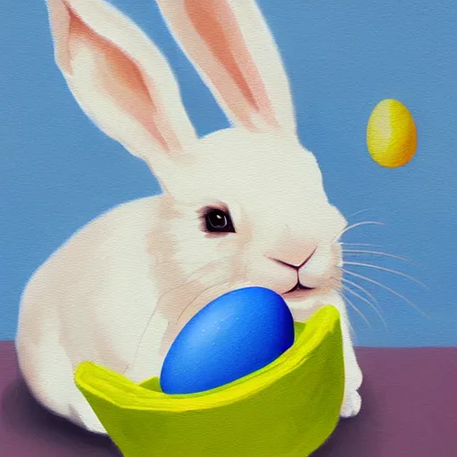 Image similar to a rabbit painting easter eggs