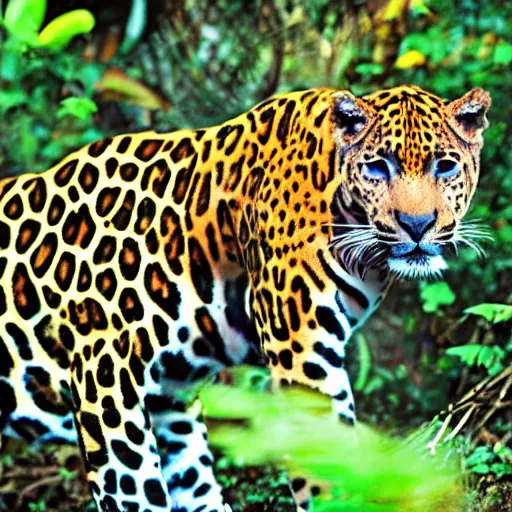 Image similar to a neon jaguar in the jungle