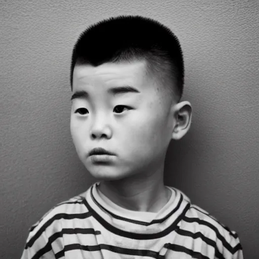 Image similar to dramatic portrait of chinese boy buzz cut, in the style of the simpsons