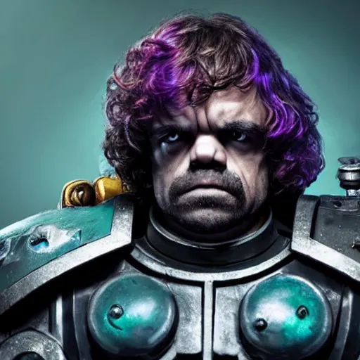 Prompt: warhammer 4 0 k peter dinklage, augmented with vibrant composition and color, all filtered through a cybernetic lens, studio lighting, lit by flashing pixel light