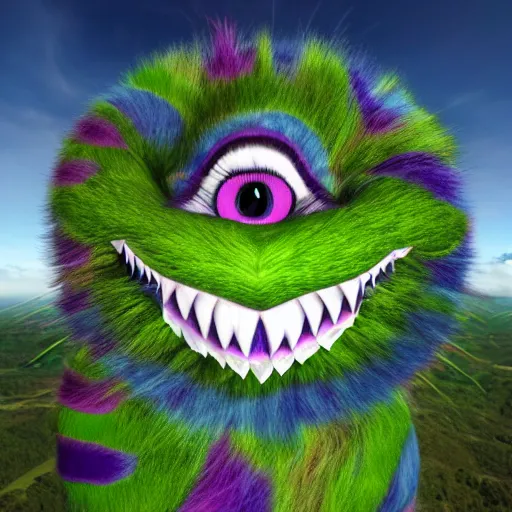 Image similar to the Cheshire cat smiling from a cloud he's sitting on in the sky high level of detail 8k style of LUKE BROWN