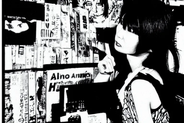 Image similar to Maggie Cheung smoking in a nightclub, b&w, manga, by Inio Asano