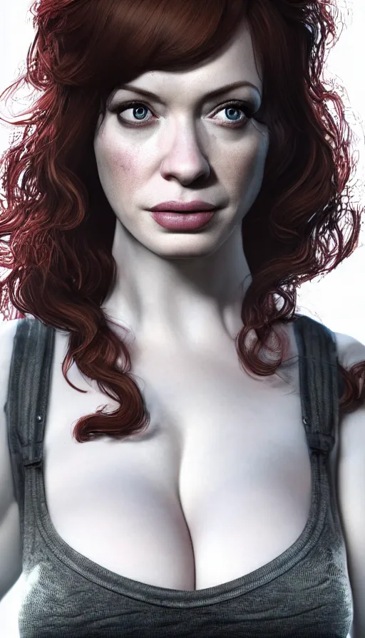 Image similar to Christina Hendricks, perfectly-centered-photograph of Christina Hendricks, sweaty, dynamic action pose, insane detail, intricate, highly detailed, Zeiss Lens, DSLR photography, artstation, realism, smooth, sharp focus, Unreal Engine 5, Octane Render, Redshift, 8K