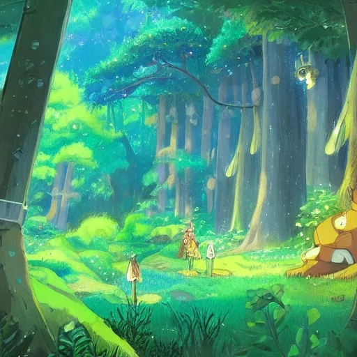 Image similar to a bright and warm forest, fantasy art, 2 d game art, by studio ghibli