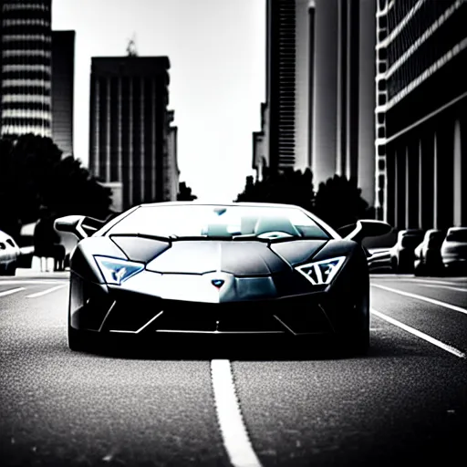 Image similar to black and white press photograph of a man in a suit pushing a lamborghini that is out of gas on a busy city street, sideview, detailed, natural light, mist, film grain, soft vignette, sigma 5 0 mm f / 1. 4 1 / 1 0 sec shutter, imax 7 0 mm footage