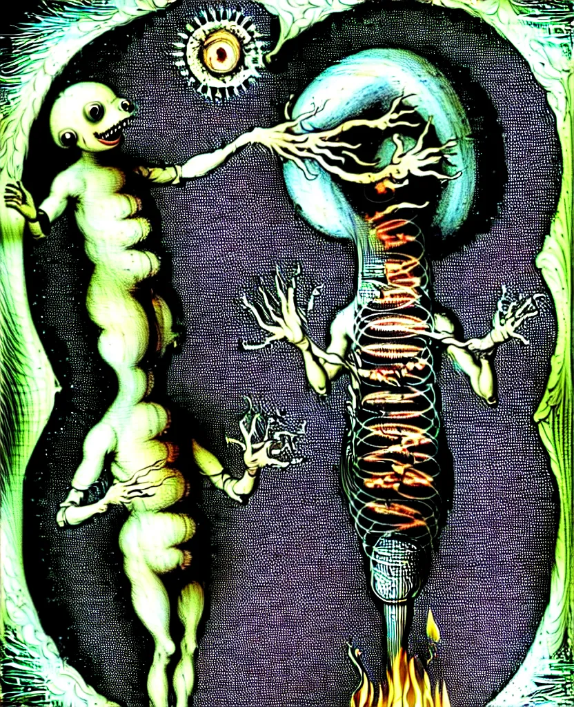 Image similar to whimsical freaky creature sings a unique canto about'as above so below'being ignited by the spirit of haeckel and robert fludd, breakthrough is iminent, glory be to the magic within