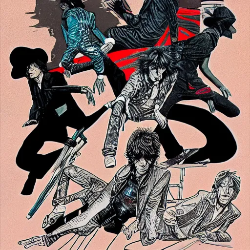 Prompt: rolling stones, painted black, hyper detail, in style of moebius
