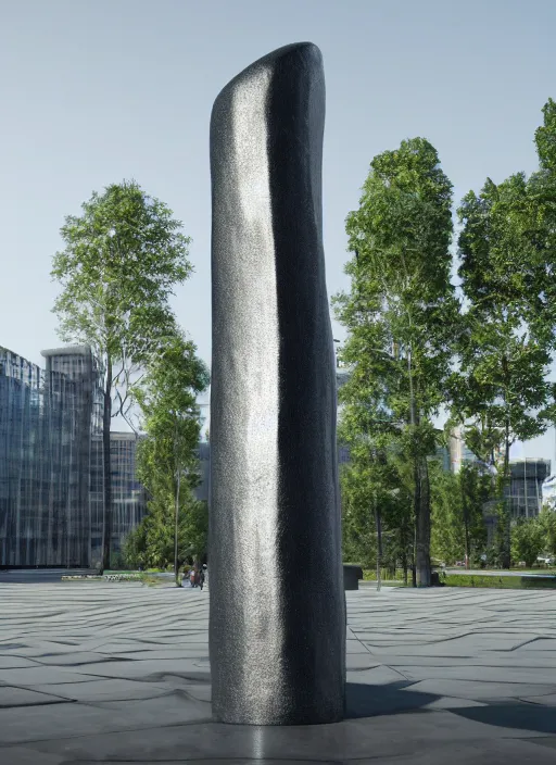 Image similar to highly detailed architecture render of a huge futuristic metallic stele sculpture standing in city park, archdaily, made in unreal engine 4