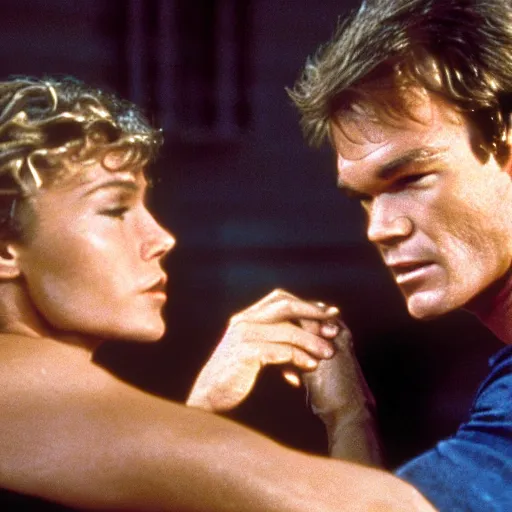Prompt: dexter morgan and patrick swayze in dirty dancing movie still