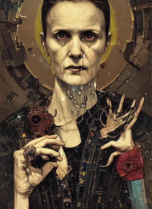 Image similar to marie curie, eun emerging from renaissance italy into a cyberpunk mutiversal realm by conrad roset, nicola samuri, dino valls, m. w. kaluta, jakub rebelka, rule of thirds, seductive look, beautiful