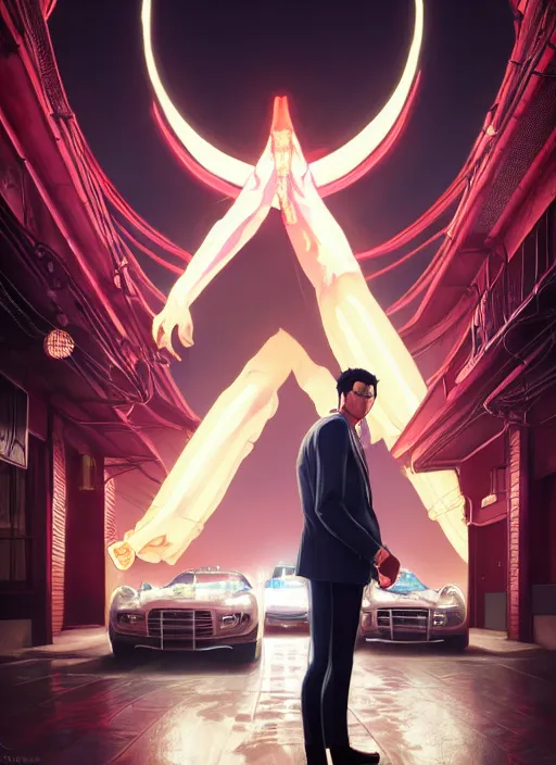 Image similar to highly detailed portrait of yakuza 0's kazuma kiryu, stephen bliss, unreal engine, greg rutkowski, loish, rhads, beeple, makoto shinkai and lois van baarle, ilya kuvshinov, rossdraws, tom bagshaw, alphonse mucha, global illumination, god rays, detailed and intricate environment