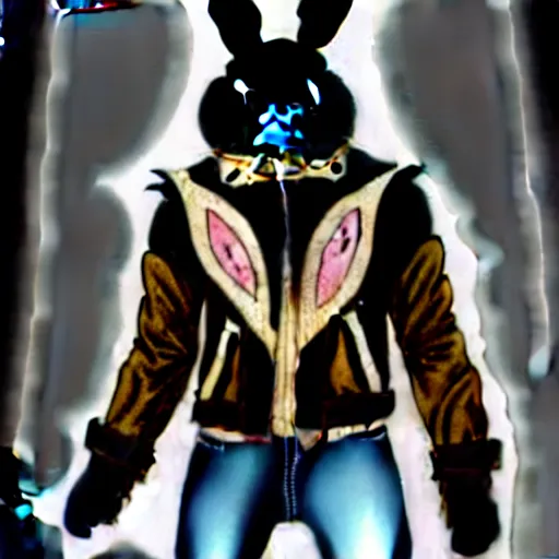 Image similar to A bunny with a small head wearing a fine intricate leather jacket and leather jeans and leather gloves, trending on FurAffinity, energetic, dynamic, digital art, highly detailed, FurAffinity, high quality, digital fantasy art, FurAffinity, favorite, character art