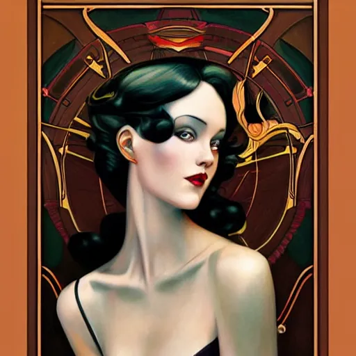 Image similar to an art nouveau streamline moderne portrait in the style of anna dittmann and charles dulac and donato giancola.