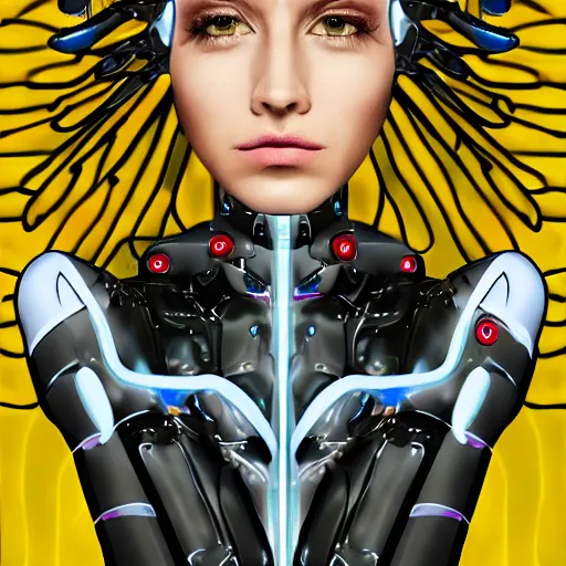 Image similar to female futuristic robot portrait with flower antennas