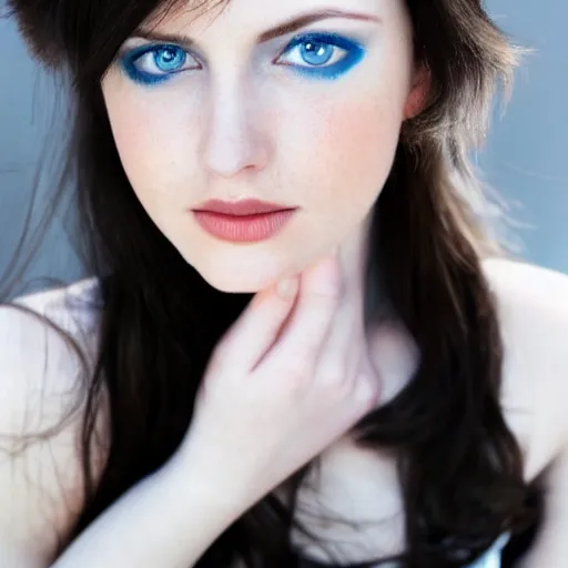 Image similar to beautiful dark haired woman with pale skin and blue eyes