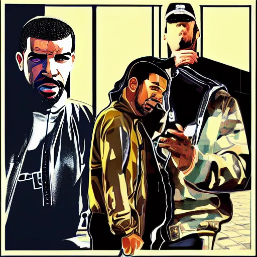 Prompt: drake in the style of gta iv artwork, digital art