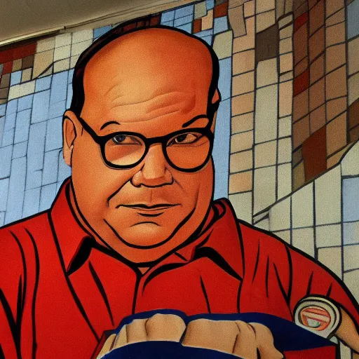 Image similar to photo of a socialist realist mural of george costanza