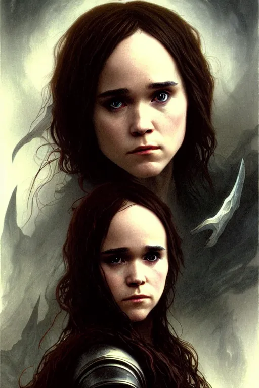 Image similar to ellen page as a dark sorceress, fantasy character portrait, ultra realistic, concept art, intricate details, highly detailed by james bama, william adolphe bouguereau and frank frazetta