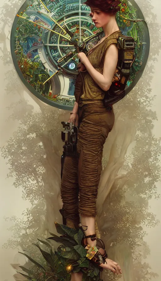 Image similar to hyper realistic time machine schematics, cyberpunk, design on white background, beautiful details, lush foliage, drawn by john singer sargent, tom bagshaw, norman rockwell, alphonso mucha, lolish, trending on artstation