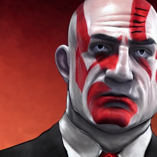 Image similar to portrait of benjamin netanyahu looking like kratos from god of war
