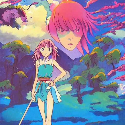Prompt: Fantasy adventure artwork by Studio Ghibli, Colorful, Bright colors, Bright, colorful