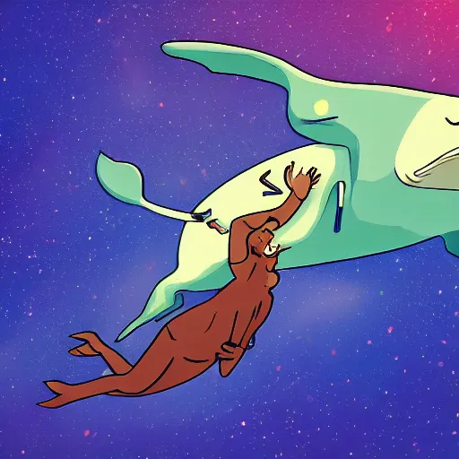 Image similar to Bojack Horseman riding a whale in space, beautiful digital art, trending on artstation, Bojack Horseman