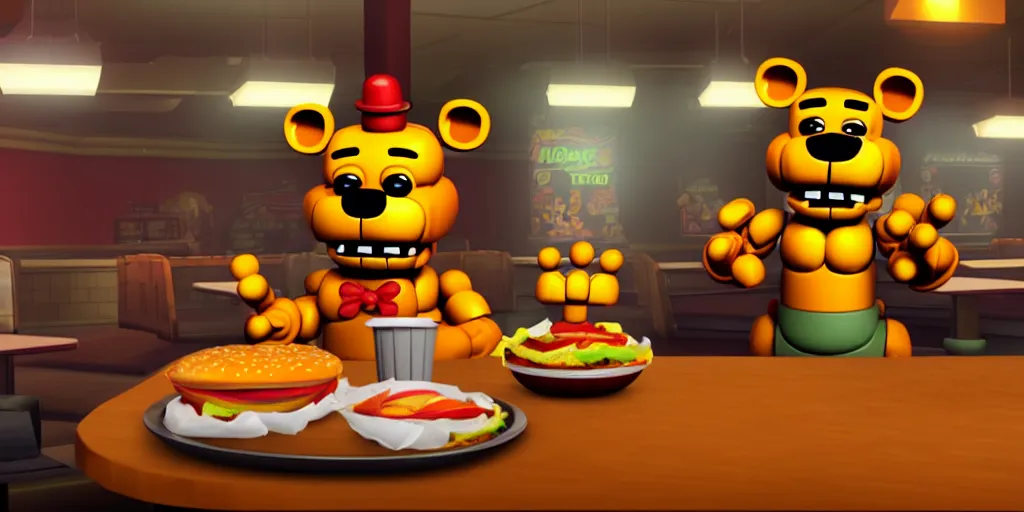 Image similar to 2 0 1 5 fnaf 2 fast food restaurant, gameplay screenshot