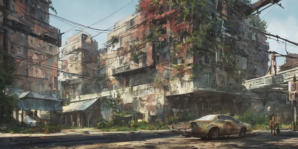 Prompt: last of us, stylized, exterior, architecture, in watercolor gouache detailed paintings, raytracing, arcane, insanely detail, artstation, 8 k, futuristic, big medium small, simon stalenhag, props, furniture and decor, octane render, cinematic, screenshot, james gurney, ruan jia, comic style