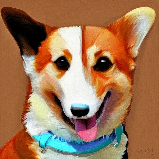 Image similar to corgi, close proximity to the camera, lap dog, digital painting