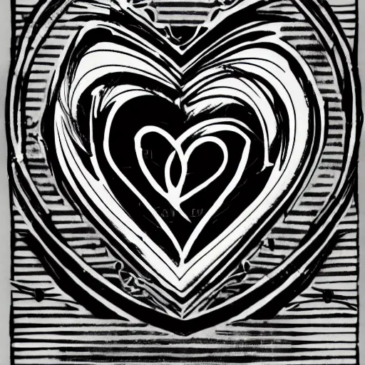 Image similar to tattoo stencil. pencil line drawing, black and white, stylized heart of a logo for a gym