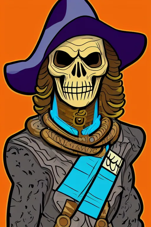 Image similar to A portrait of a skeletor that is a cowboy, sticker, colorful, illustration, highly detailed, smooth and clean vector curves, no jagged lines, vector art, smooth